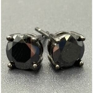New Condition Black Moissanite Black Sterling Silver Stud Earrings GRA